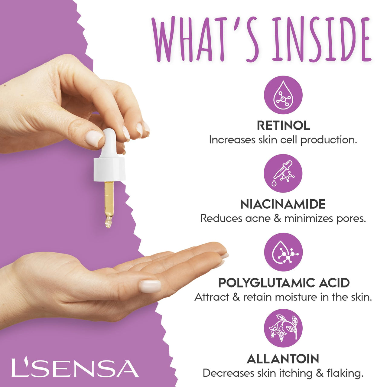 L'SENSA 0.3% Retinol Serum | Face Serum | Spotless Skin, Reduce fine Lines, Anti-wrinkle, Boost Collagen | For All Skin Types | 10 ML.