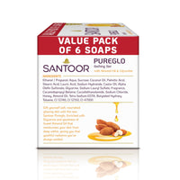 Santoor PureGlo Glycerine Bath Soap with Almond Oil for moisturized, nourished and shining Skin, Combo Offer 125g Pack of 12