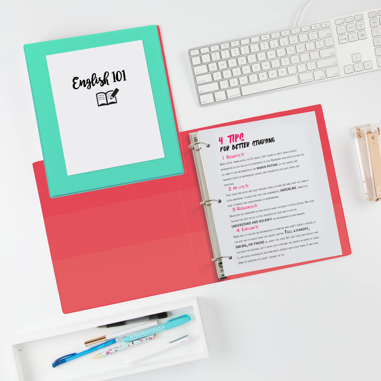 Avery Heavy-Duty Dual Color 3 Ring Binder, 1/2 Inch Slant Rings, Mint/Coral View Binder (17881) .5"