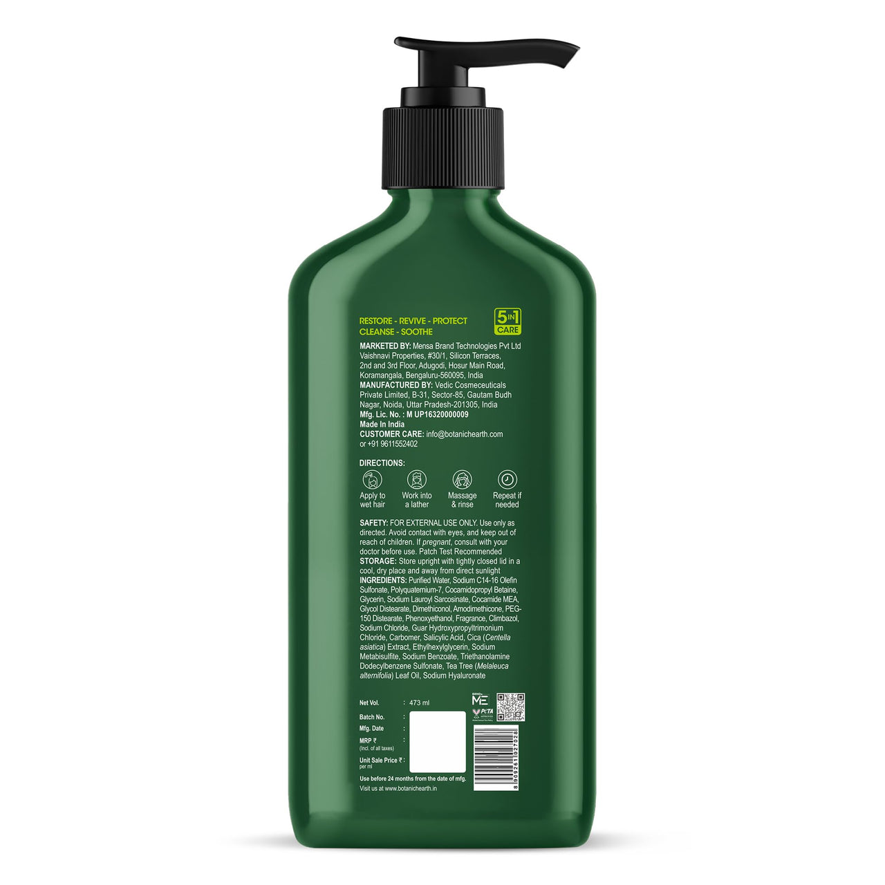 Botanic Hearth Restore & Repair Shampoo with Tea Tree Oil & Salicylic Acid | Clarifying & Anti-Dandruff Shampoo | Deep Cleanses & Soothes Scalp| Sulfate & Paraben Free, 473ml