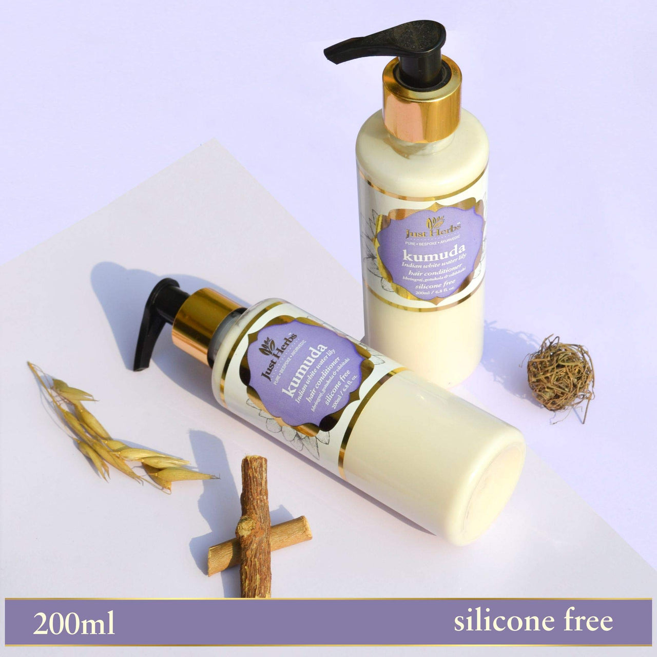 Just Herbs Kumuda - Indian White Water Lily Silicone-Free Conditioner & Anti Hairfall Natural Hair Mask- 200Gm, 2 count