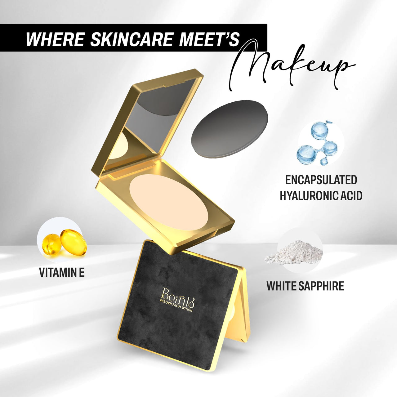 Born16 Moon Duchess Velvet Hydrolock Compact Powder – Ashley | India’s First Encapsulated Hyaluronic Acid | Medium-High Coverage, Smooth-Matte Finish | 24-Hour Stay with Vitamin E & SPF, 9g
