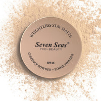 Seven Seas 2 In 1 Weightless Stay Matte Compact Powder | Pressed Powder + Loose Powder | SPF 15 | Non Oily Matte Look | Evens Out Complexion | Hides Imperfections | Blends Effortlessly (Peach)