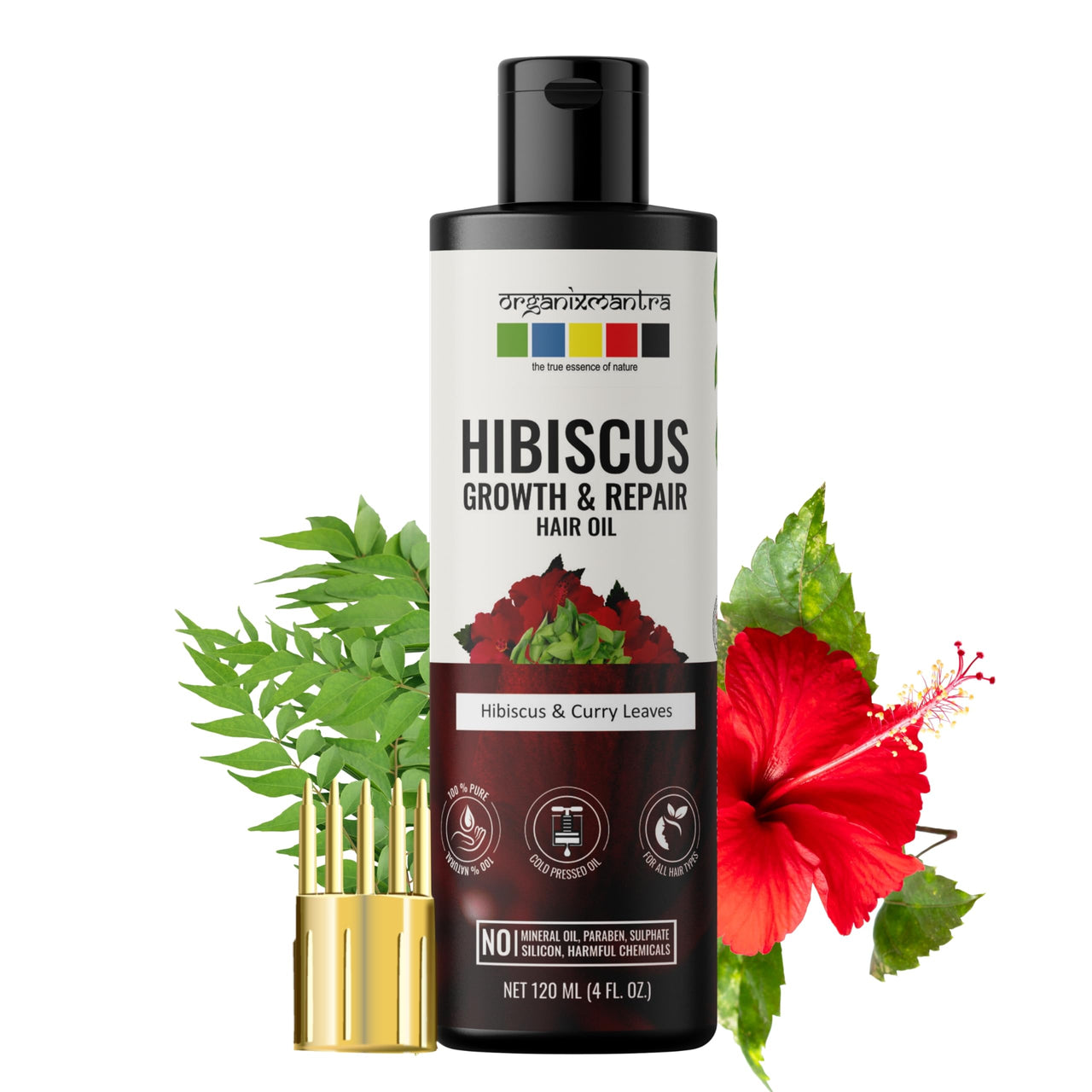 Organix Mantra Hibiscus & Curry Leaves Hair Oil | Advanced Follicle Activation | Infused with Bhringraj, Amla, Rosemary, Peppermint & Lavender Oils | Promotes Thicker, Stronger Hair 120ML
