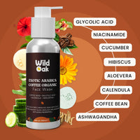 WildOak Coffee Face Wash | 3% Glycolic & Salicylic Acid | Anti-Acne, Oil Control & Pore Cleansing | Sulphate-Free Face Cleanser with Niacinamide for Pimples & Clear Skin | For Men & Women | 100ml