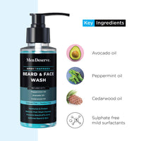 Men Deserve Sport Refresh Beard & Face Wash With Peppermint Oil Avocado Oil & Cedarwood Oil (Sulphate Free & Paraben Free) 100ml