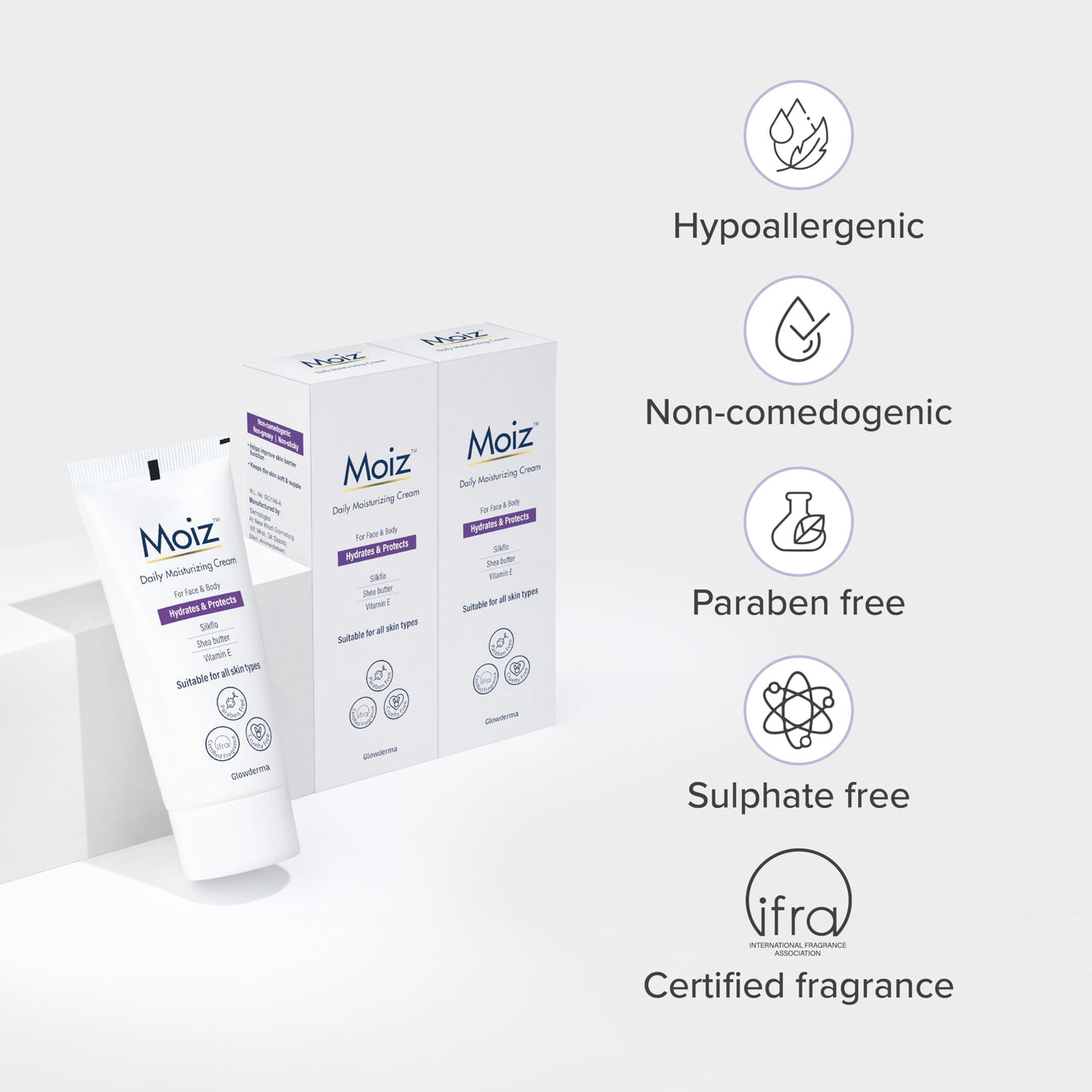 Moiz Daily Moisturizing Cream for Face & Body | Formulated with 9 Moisturizers | Suitable for Sensitive Skin | Paraben free & Cruelty free