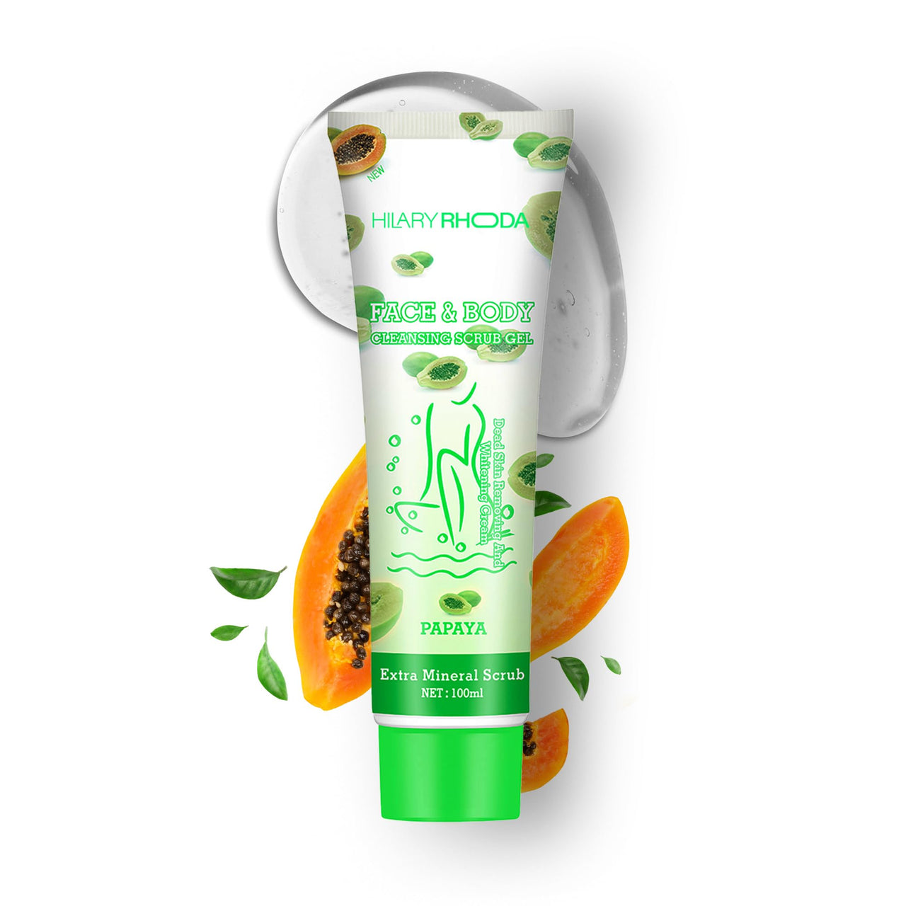 Hilary Rhoda Face & Body Cleansing Scrub Gel | Dead Skin Removing Cleansing Scrub Gel | Gently Exfoliates Skin Cells | Removes Dirt & Oil | 100ml (Papaya-Shade 03)