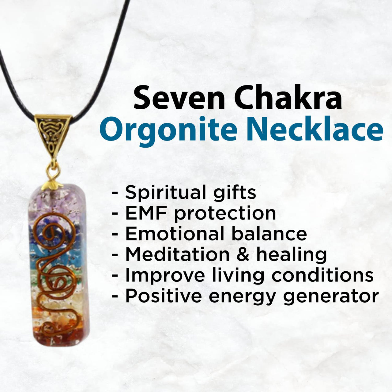 Real Crystal Orgone Chakra Pyramid - Seven Chakra Orgone Pyramid - Orgonite Pyramid for Energy Healing - Orgonite Kit - Protection With Seven Chakra Orgonite Necklace