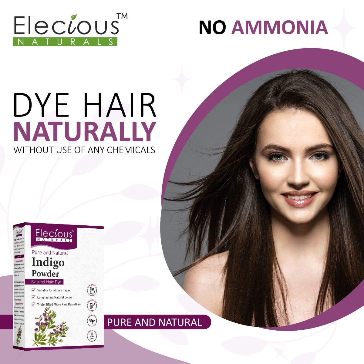 Elecious Indigo Powder for Hair black (200 Grams) | 100% Pure and Natural, No preservatives | Natural hair dye | No Ammonia, No PPD