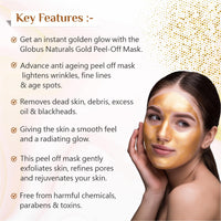 Globus Naturals Gold Peel Off Mask Enriched with Vitamin-E, For Golden Glow & Radiance, For Both Men & Women, Suitable For All Skin Types, 100g, Pack Of 2