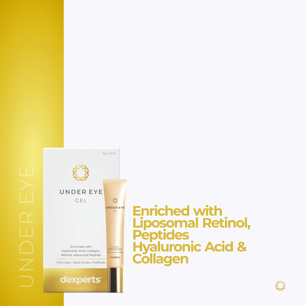 Brinton d'experts Under Eye Gel Enriched with Hyaluronic Acid, Collagen, Retinol, Peptides | Reduces Dark Circles, Fine Lines, Puffiness & Wrinkles for Men & Women | All Skin Types 15g