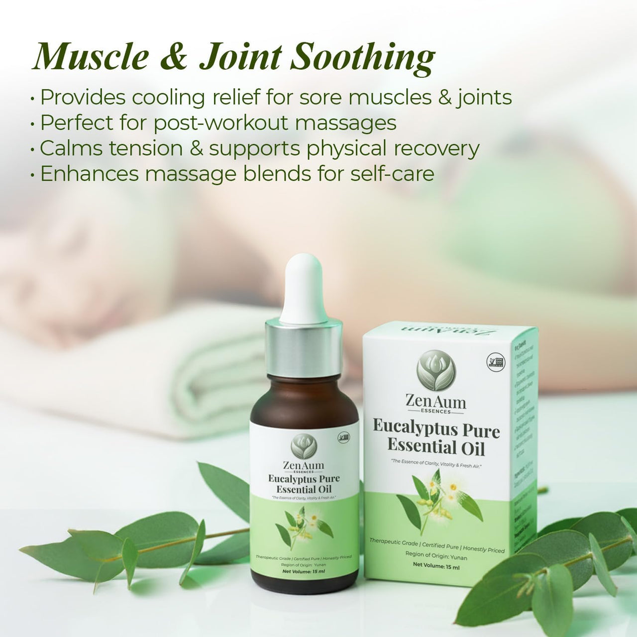 Zenaum Essences 100% Natural Eucalyptus Therapeutic Grade Essential Oil | 45ml (Pack of 3) | Respiratory Relief, Muscle Soothing & Aromatherapy | Sourced from Yunan, India | GMP, ISO & IFRA Certified