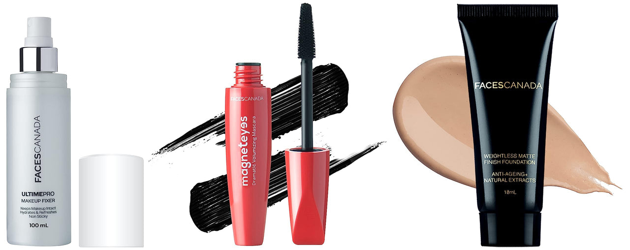 FACESCANADA Faces Ultime Pro Makeup Fixer & Weightless Matte Finish Liquid Foundation For All Skin Types 18 Ml,Natural 02,1 Count & Magneteyes Dramatic Volumizing Mascara Black 9.5 Ml(Black)