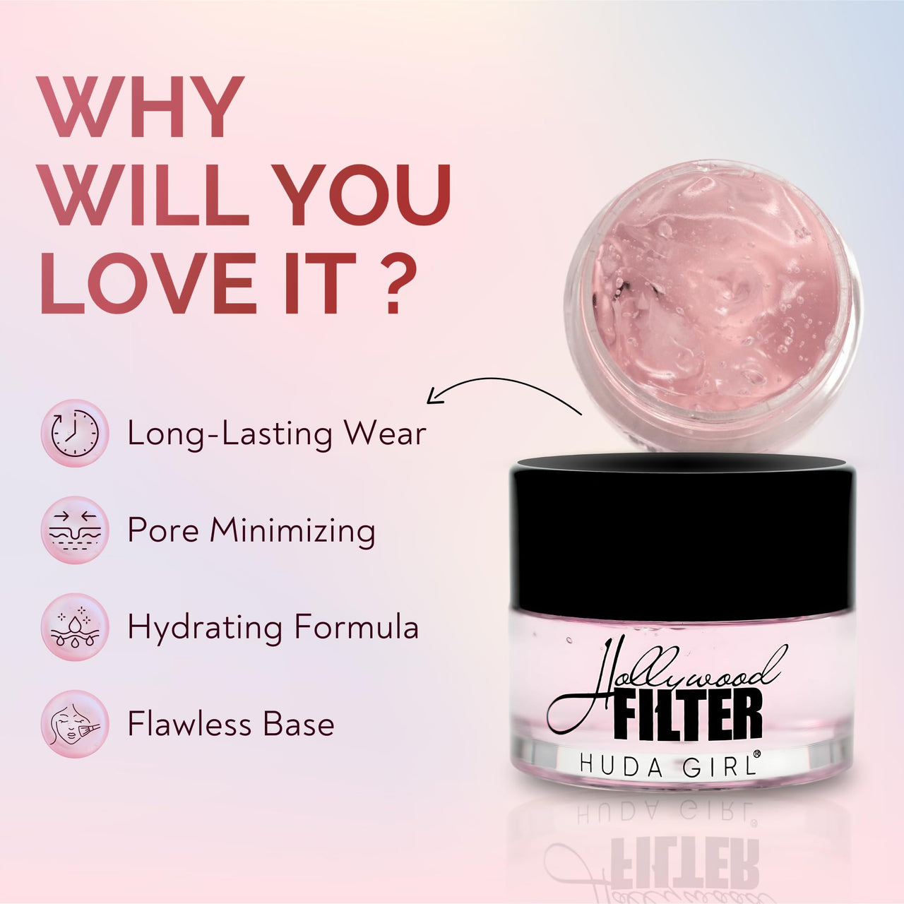 HUDA GIRL Hollywood Filter Primer for Face - Illuminator for Face Makeup Glow & Pore Minimizer Primer for All Skin Types, Get Hydrated Flawless, Smooth Skin - Blurs Fine Lines, Wrinkles