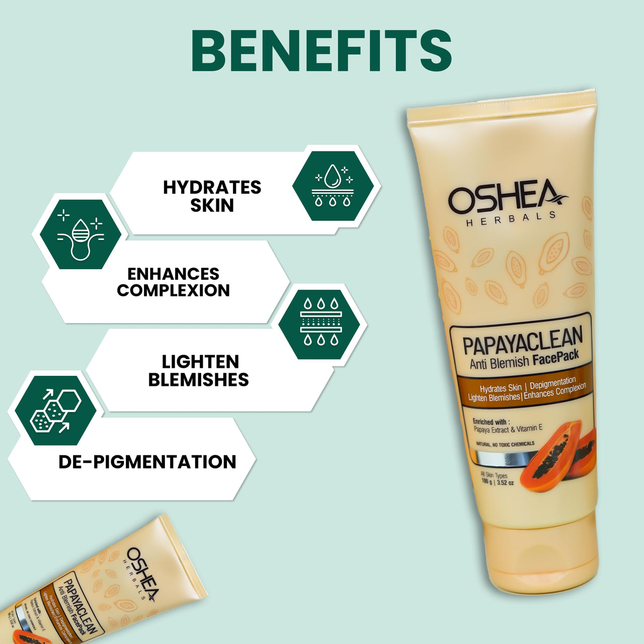 Oshea Herbals Papayaclean Anti Blemish Face Pack for All Skin Types | Hydrates Skin & Lightens Blemishes | Enriched with Papaya Extract & Vitamin E - 100g