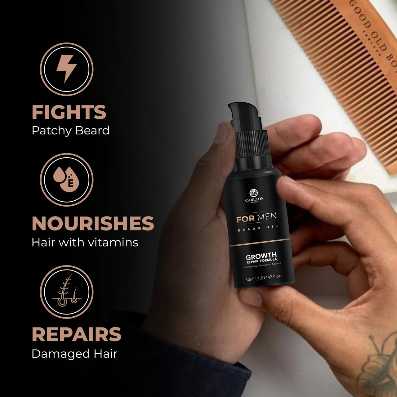 Carlton London Men Beard Oil I Made of Sunflower Seed Sweet Almond and Olive Fruit oils and Vitamin E I 1x30ML Best for Men and Boys