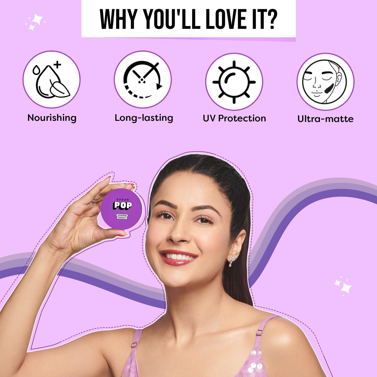 SUGAR POP Longwear Matte Compact | For Fair To Medium Skin Tone | Packed with Castor Oil & Vitamin E | UV Protection, Pore Minimizing | Medium Coverage | 9gm - 02 Beige