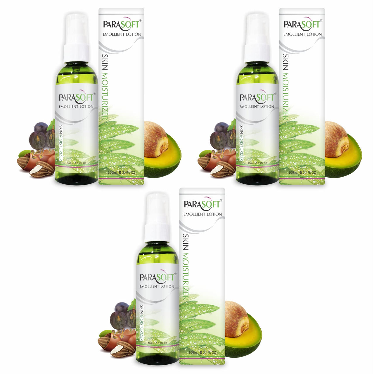 Parasoft Body & Face Moisturizing, Ultra Nourishing & Hydrating Emollient Lotion with Goodness of Aloe vera For Very Dry & Sensitive Skin For Men & Women-100ml (Pack of 3)