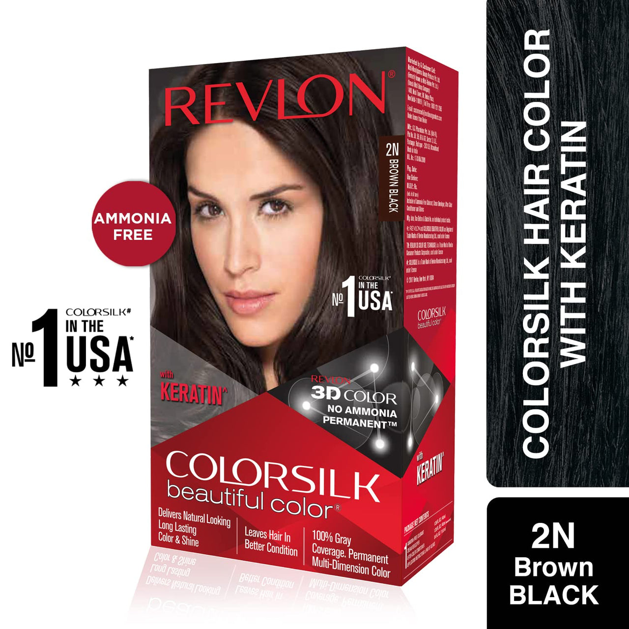 REVLON ColorSilk Hair Color with Keratin - 2N Brown Black - (with Outrageous Shampoo 90 ml) (3S10978F36721320)