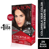 REVLON ColorSilk Hair Color with Keratin - 2N Brown Black - (with Outrageous Shampoo 90 ml) (3S10978F36721320)
