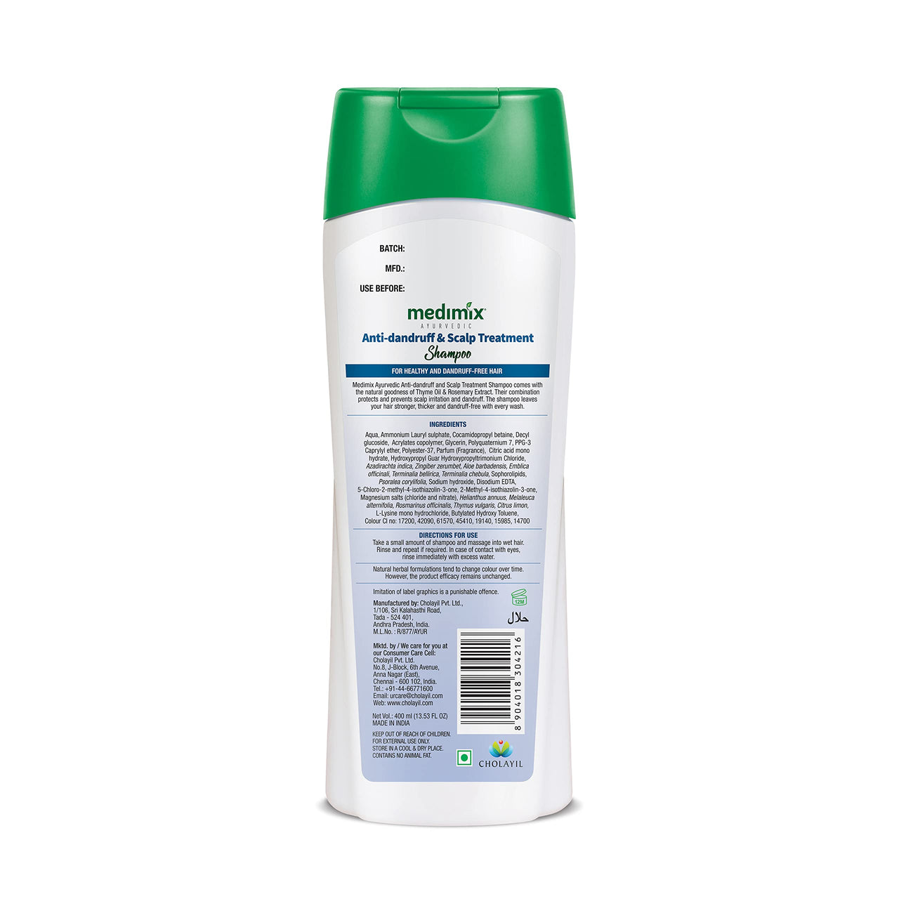 Medimix Ayurvedic Anti-Dandruff & Scalp Treatment Shampoo For Healthy, Dandruff-free Hair 400ml | Infused with Thyme Oil & Rosemary | Natural | Paraben-free | SLES-free | Silicone-free | 100% Vegan