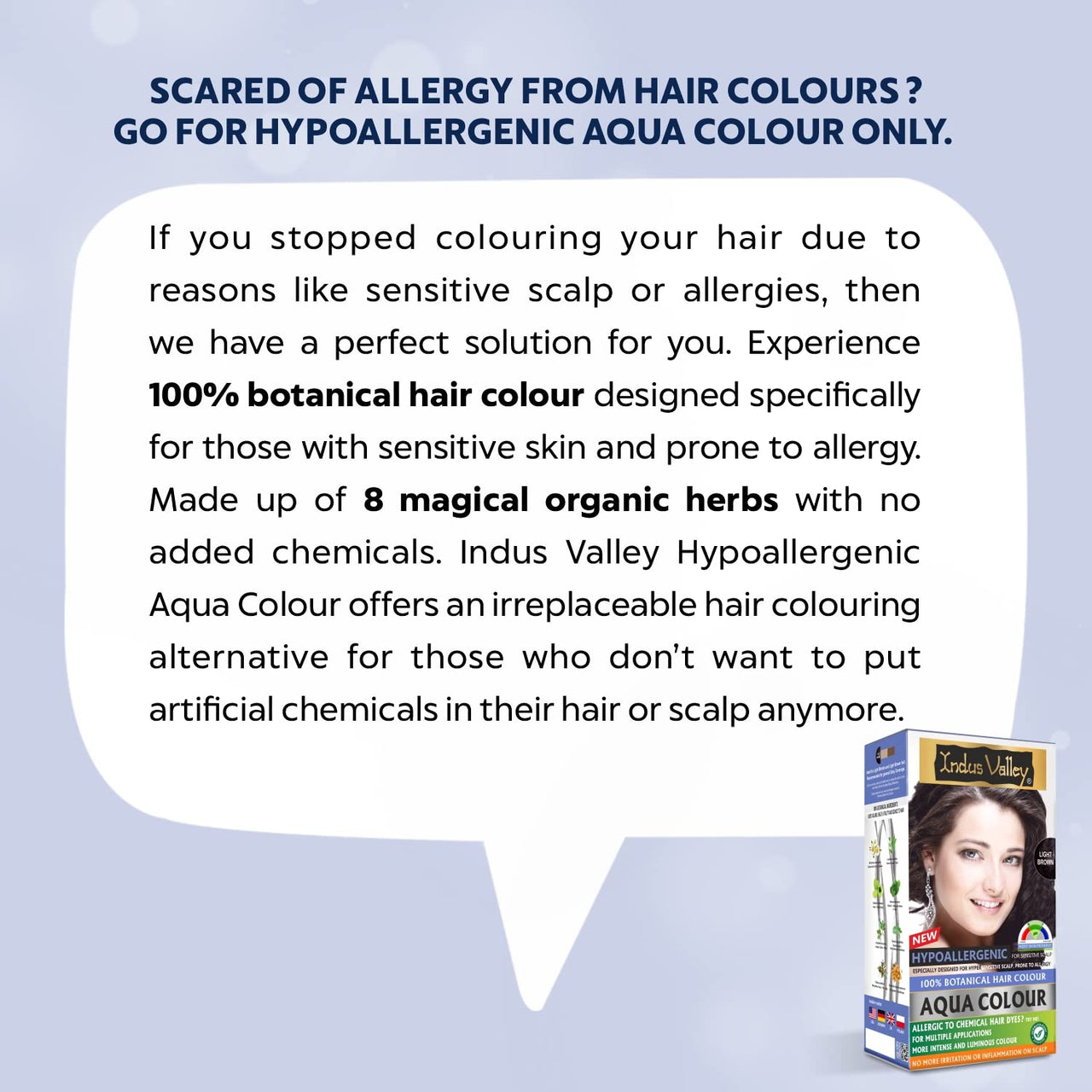 INDUS VALLEY Hypo Allergic Aqua Colour 100% Botanical Hair Colour, 30ml + 200g - Light Brown (Pack of 1)