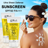 Globus Naturals Sunscreen with Ultra Sheen Defense, SPF 50 PA+++, UVA & UVB Protection, Lightweight & Non-greesy Formula, Normal to Oily Skin, 50 gm (Pack of 2)