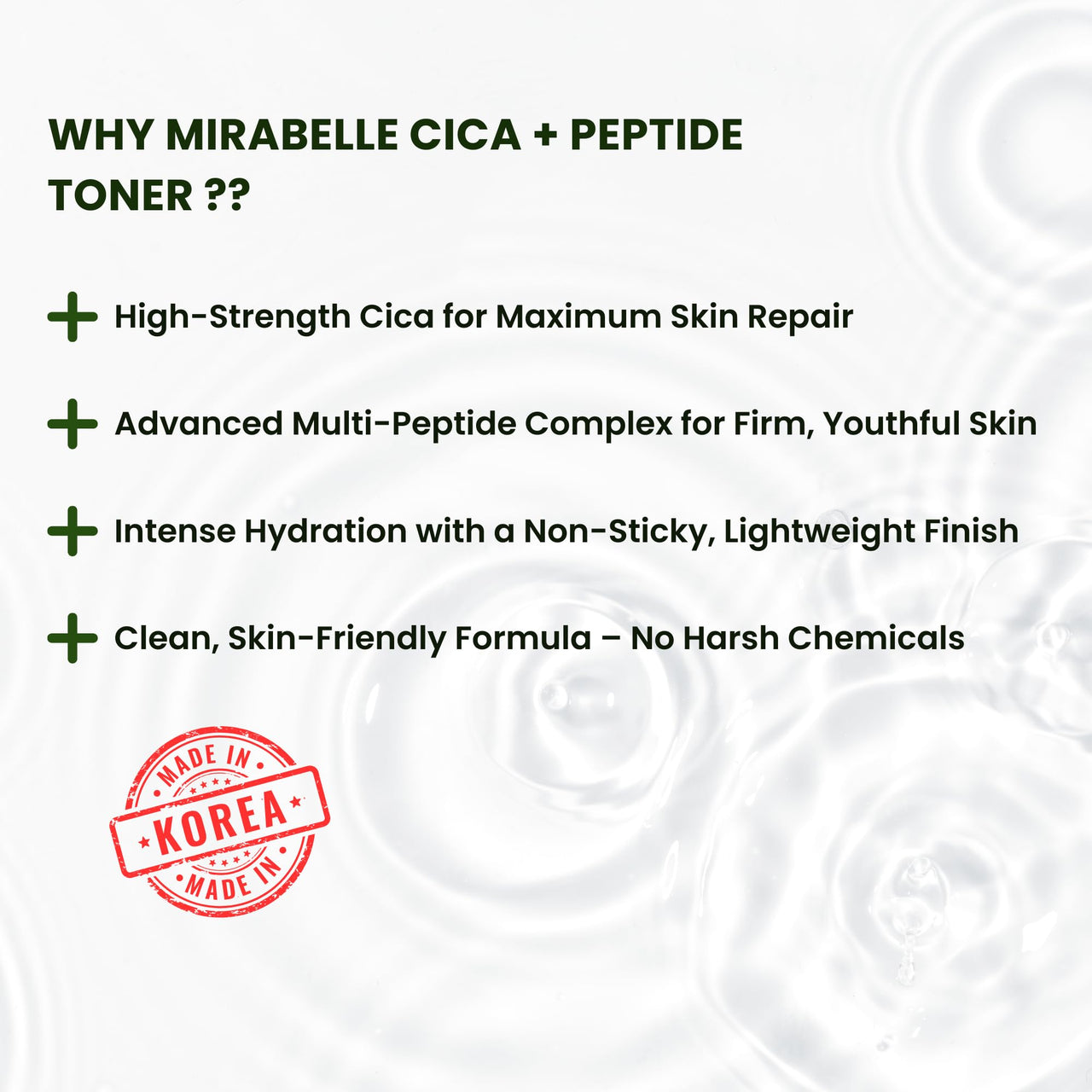 Mirabelle Korea Cica-Pep Intensive Toner 150ml | Calms Irritation, Refines Pores & Hydrates | Soothing Toner for All Skin Types | Korean Skincare for Men & Women