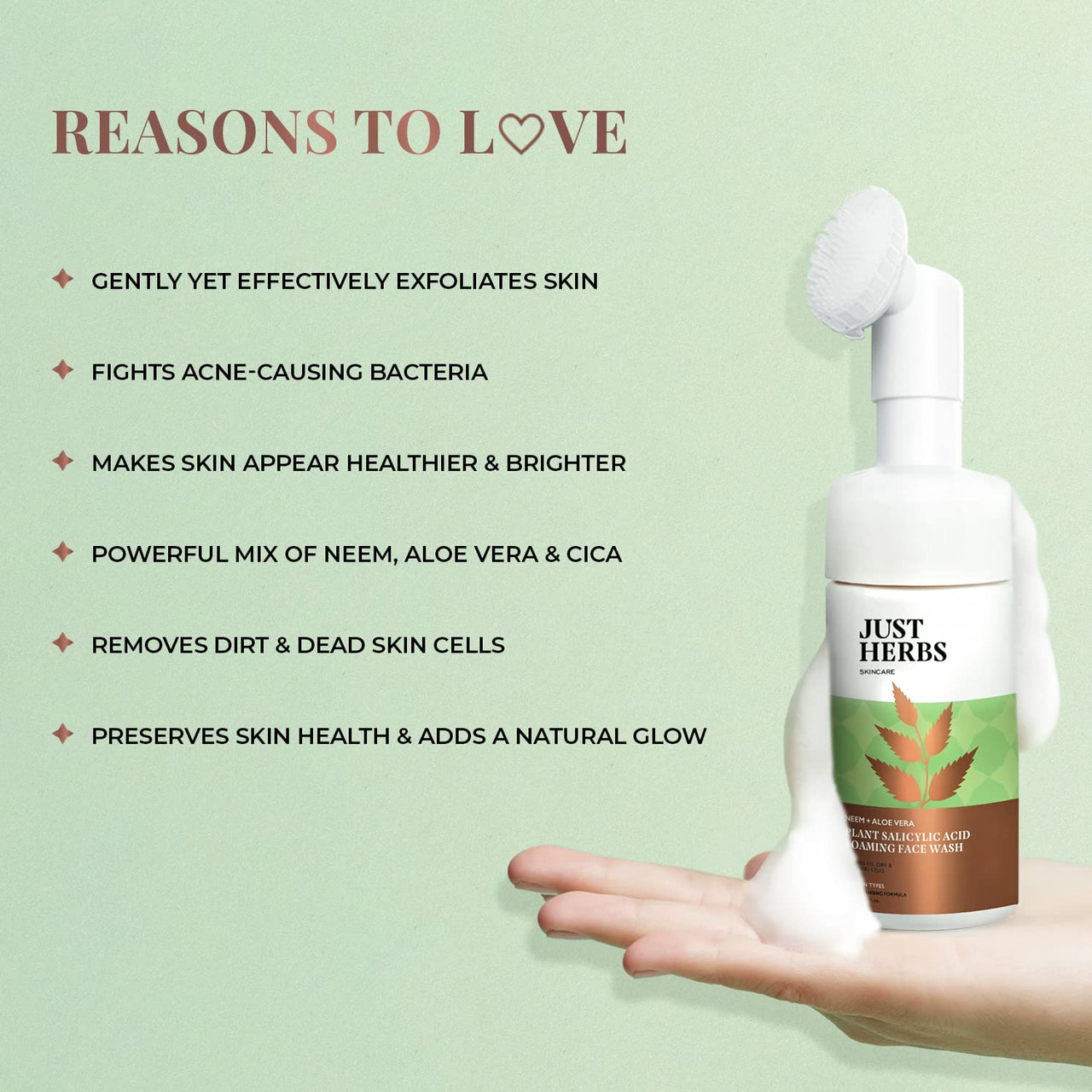 Just Herbs Neem and Aloe Vera Plant Salicylic Acid Foaming Face Wash for Men & Women 100 ml