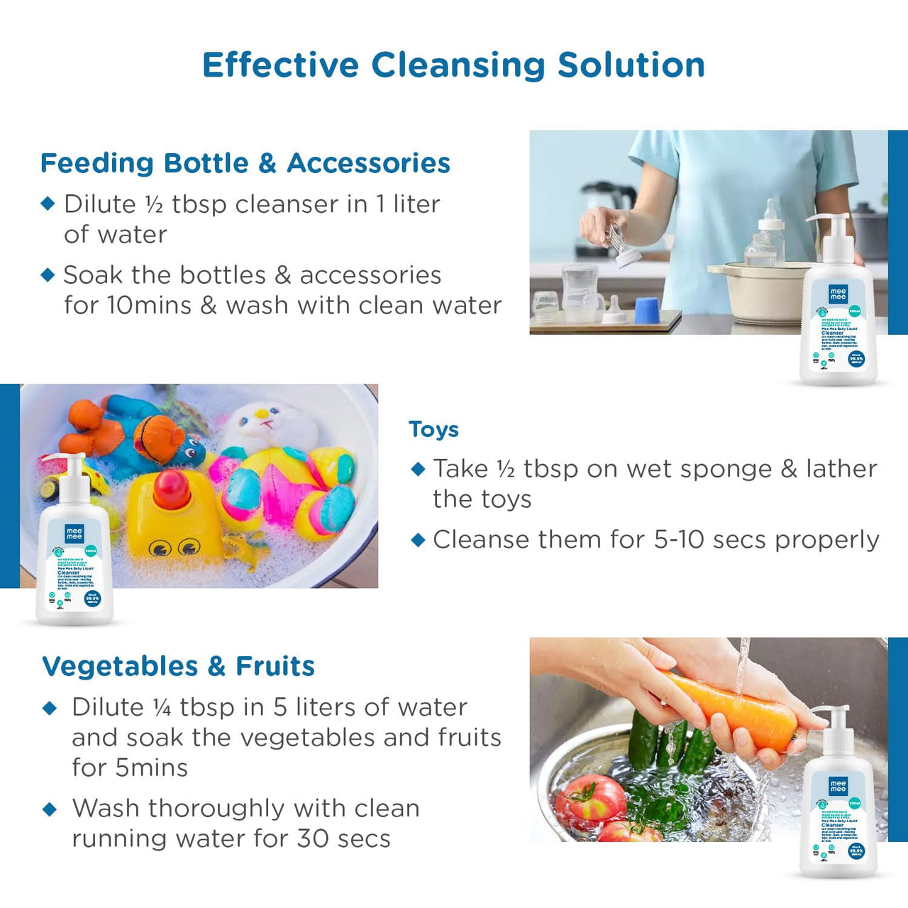 Mee Mee Baby Liquid Cleanser 500ml, Anti-Bacterial Kills 99.9% Germs | Cleanser for Bottles, Nipples, Accessories, Toys, Fruits & Vegetables | No Alcohol, One Drop Cleaning, Dermatologically Tested