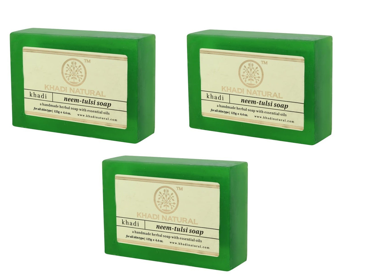 Khadi Natural Neem Tulsi Soap | Handmade Bathing Soap | Herbal Soap for Removing Dirt & Impurities | Suitable for All Skin Types| Pack of 3(125 * 3, 375 g)