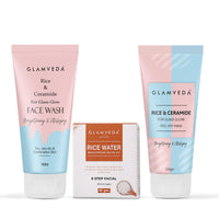 Glamveda Rice & Ceramide Combo Gift Pack | Skin Brightening & Anti Dullness | Face Wash, Facial Kit & Peel Off Mask | SLS, Paraben Free