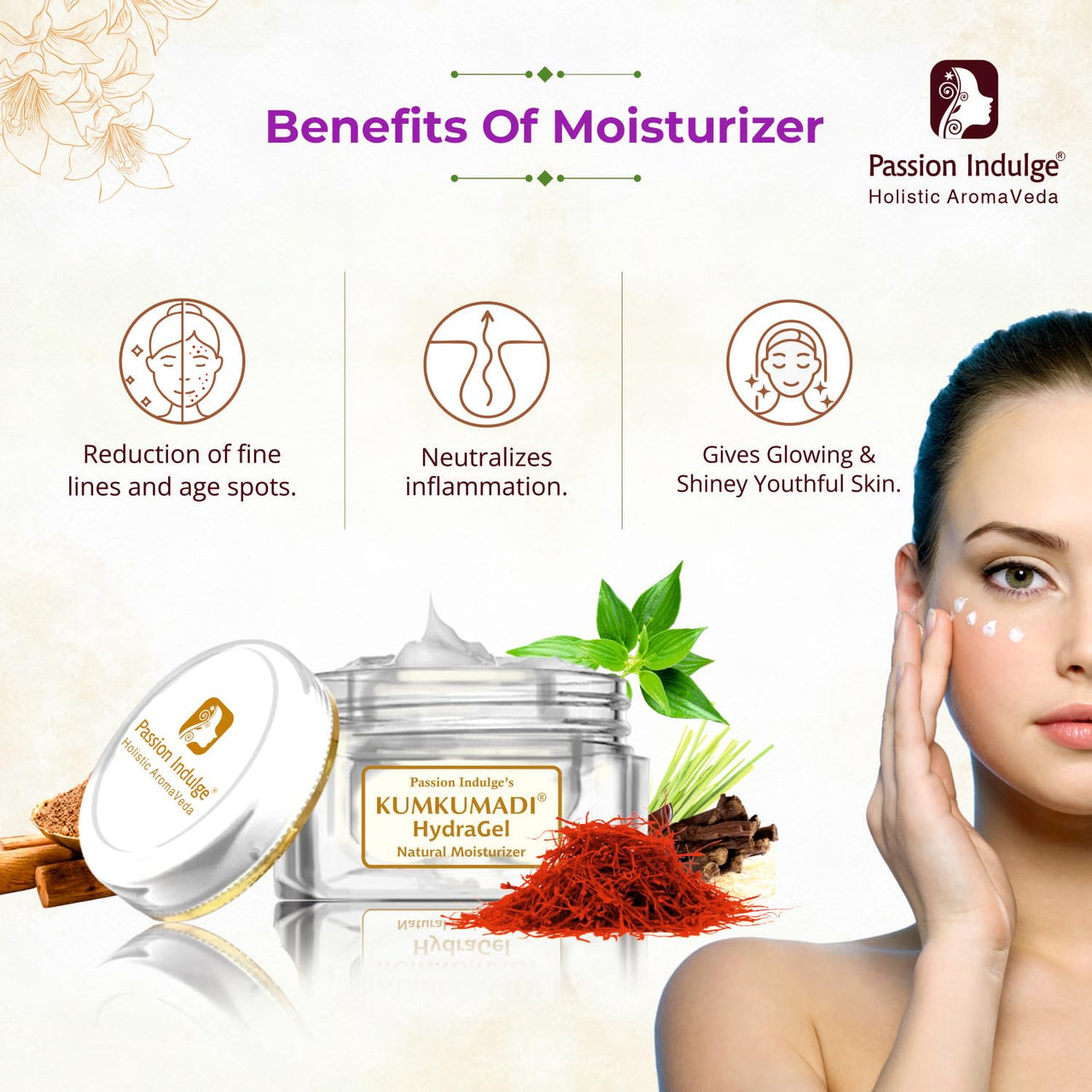 Passion Indulge Natural Kumkumadi Cleanser 100ml & Kumkumadi Hydragel Moisturizer 50gm Combo Pack