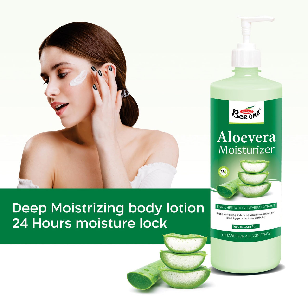 Bee One 24 hr Moisture Lock Moisturiser, Hydrating Body Lotion for smooth and supple skin(Pack of 2) (Aloe Vera, 500mlx 2 = 1000ml)