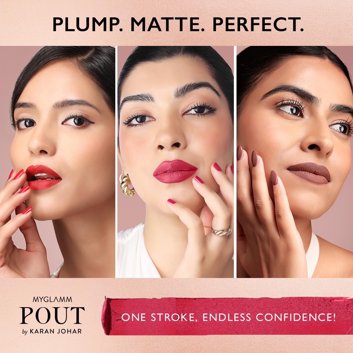MyGlamm POUT by Karan Johar Intense Matte Plumping Lipstick - Koffee Pout (Brown Nude Shade) | Highly Pigmented, Long Lasting, Lightweight, Creamy Matte Lipstick For Lip Makeup (4g)