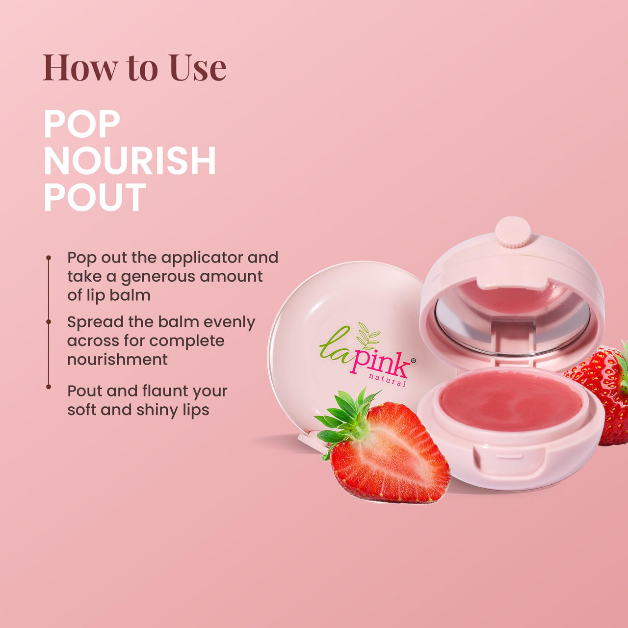 La Pink Strawberry Tinted Lip Balm | With Shea & Kokum Butter | Deep Nourishment & Hydration | Soft & Smooth Lips | 100% Microplastic-Free | 15g
