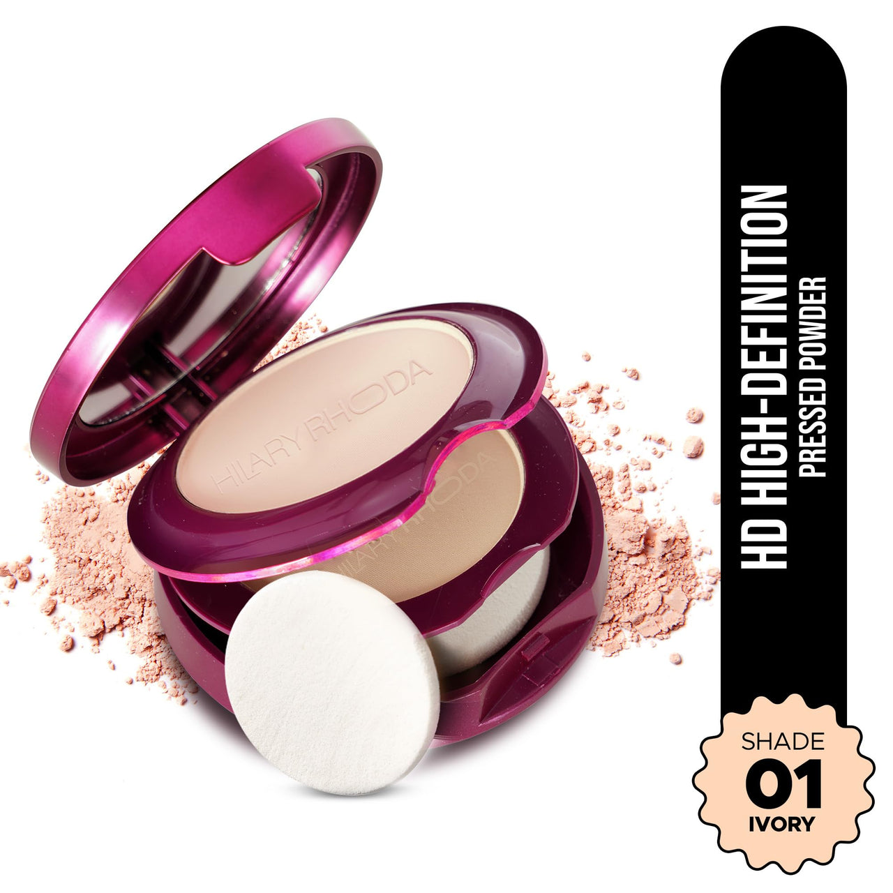 Hilary Rhoda HD High-Definition Pressed Powder | 2 in 1 Compact Powder | Shimmery & Matte Finish | Oil Control Formula | 18g (My Ivory - Shade 01)