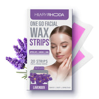 Hilary Rhoda One Go Facial Wax Strips | Ready-To-Use | Face, Cheek, Upper Lip & Chin Facial Wax | Painless Hair Removal | With 2 Finish Wipes | 20 Strips (Lavender)