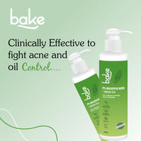 BAKE 2% Salicylic Acid Face Wash For Oily Skin with Green Tea | Sulphate free, Anti Acne Gentle Face Cleanser | Controls Oil & Sebum Production | 100ml (Fresh)
