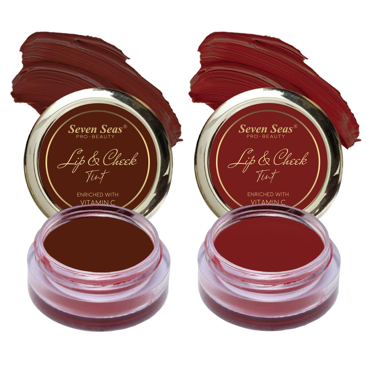 Seven Seas Lips & Cheek Tint Combo Pack of 2 | Matte Natural Blush for Women | Lip Tint with Vitamin E | Nourishing Cheek Tint (Maroon, Fire Brick)