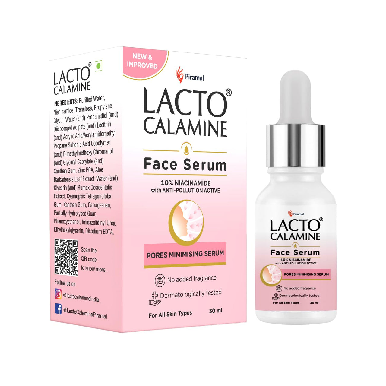 Lacto Calamine 10% Niacinamide Face Serum | 30ml x Pack of 2 | Pore Minimizing, Acne Marks, Blemishes & Oil Balancing | Face Serum for Women & Men | Reduces Pigmentation | Dermatologically Tested