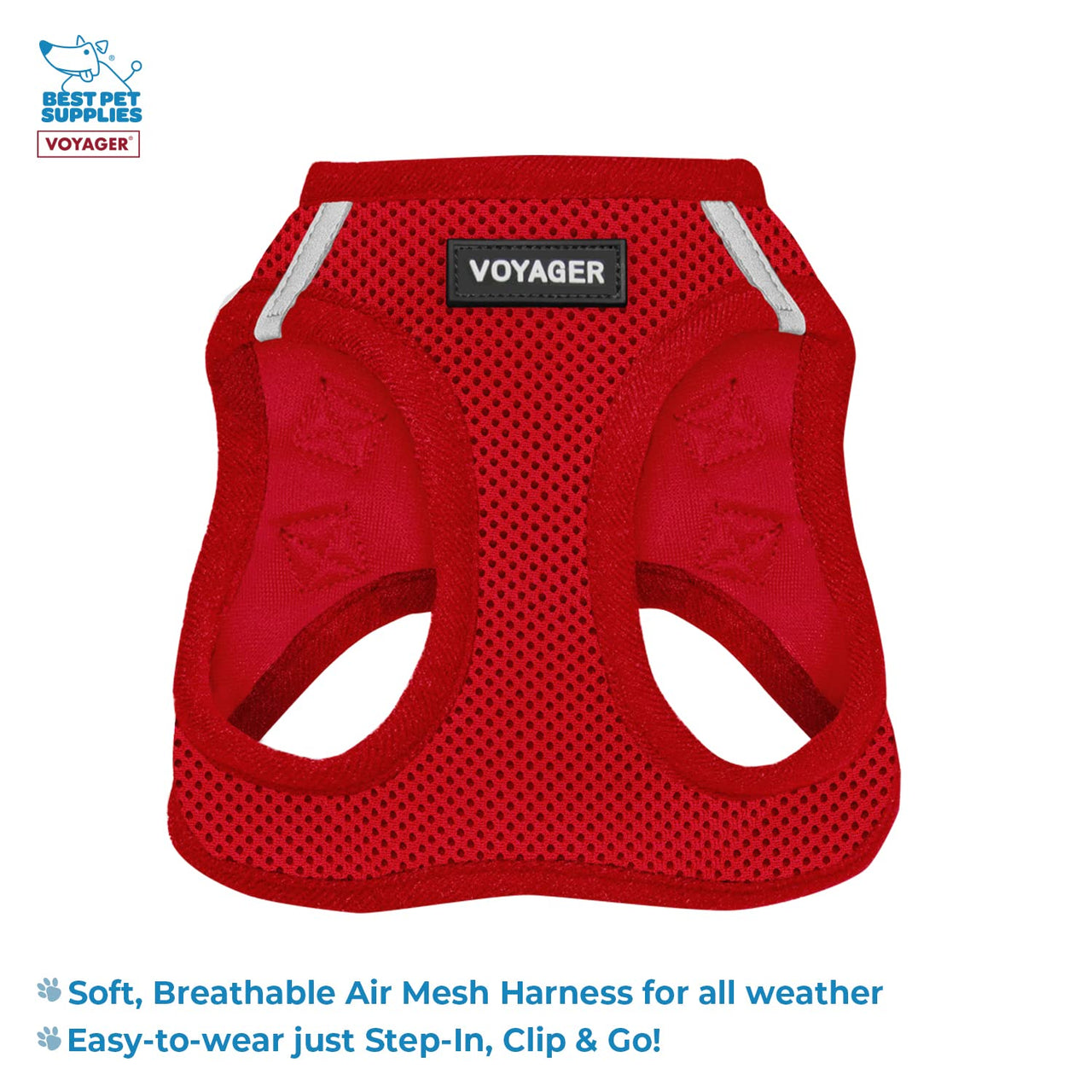 Voyager Step-in Air All Weather Mesh Harness and Reflective Dog 5 ft Leash Combo with Neoprene Handle, for Small, Medium and Large Breed Puppies by Best Pet Supplies - Set (Red), M (Chest: 16-18")