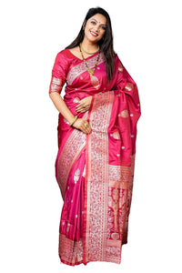 SGF11- Women's  Kanjivaram Pure Soft Silk Handloom Saree Pure Golden Zari With Blouse Piece