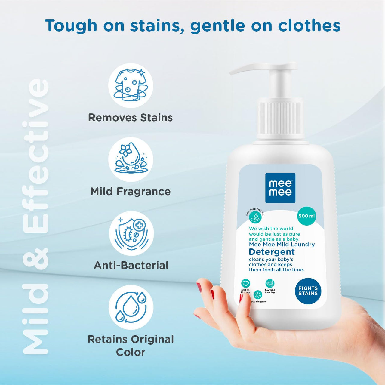 Mee Mee Baby Liquid Detergent 500 ml | Ph balanced, Free from Harsh Chemicals, Safe for mother's hands & baby's skin | Anti-Bacterial, Removes Stains & Odor with One Drop, Hypoallergenic