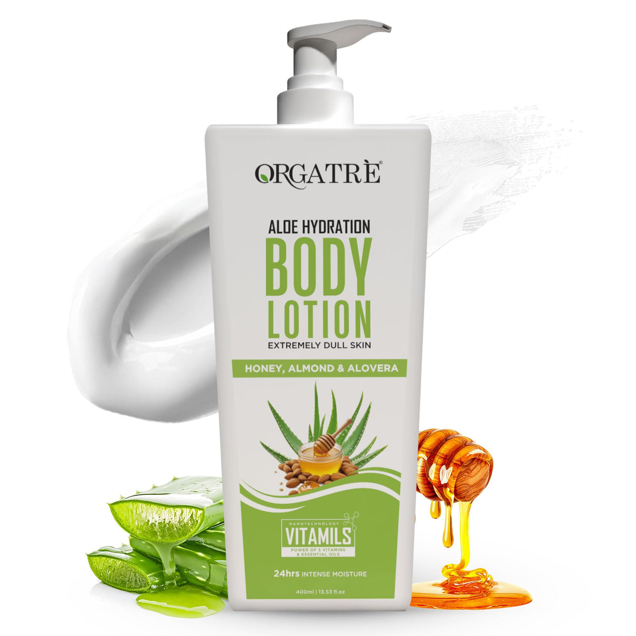 Orgatre Aloe Hydration Body Lotion with Honey, Almond & Alovera | Deep Moisturizing for Dry Skin | For Men & Women | Soothes, Protects & Revitalizes | 24-Hour Intense Hydration - 400ml