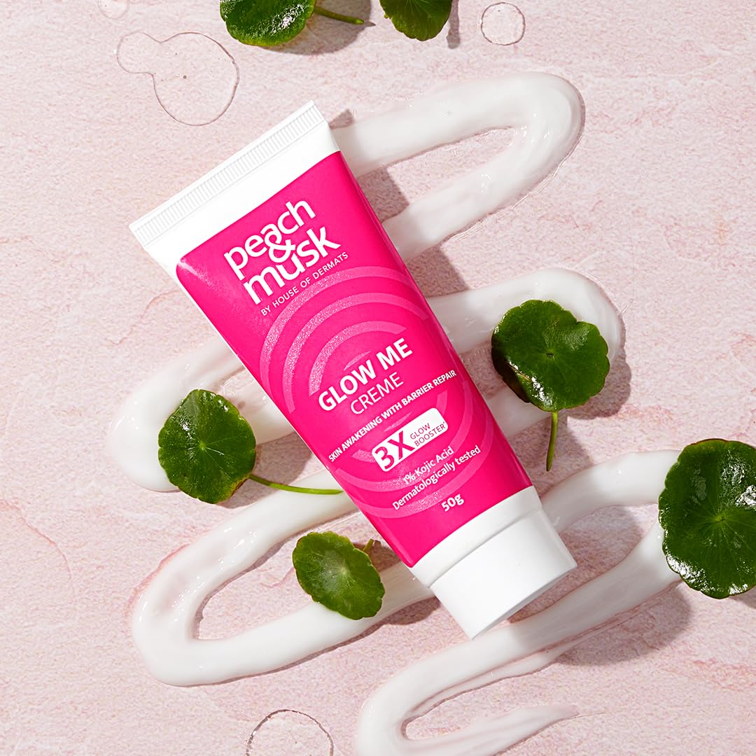 Peach and Musk Glow Me Moisturizing Face Cream, 1% Kojic Acid & Niacinamide, Daily Use Non-Greasy & Non-Sticky Formula, Reduce Dark Pigmentation, Uneven Skin tone, Suitable For Men & Women - 50gm
