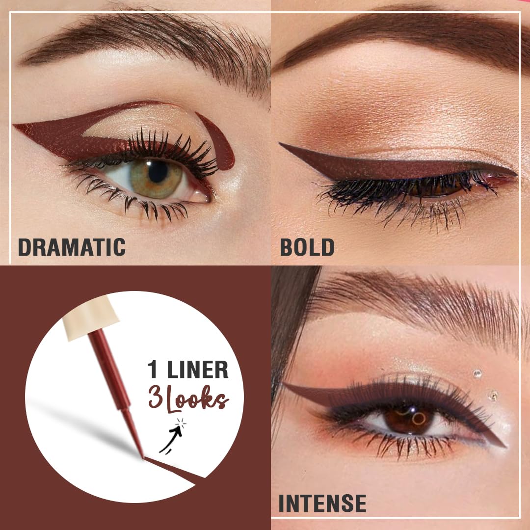 Glamveda Super Matte Liquid Eyeliner – Brown, Smudge-Proof, Waterproof, Quick Drying | 24-Hour Long Stay | Smooth Application | Bold, Clean, Smudge-Free Look