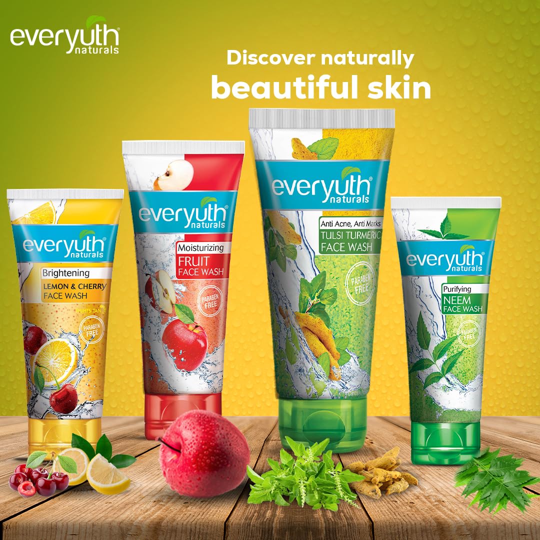 Everyuth Naturals Anti Acne, Anti Marks Tulsi Turmeric Face Wash|Gentle Exfoliation & Blemish Control|Paraben free|For Oily, Dry, Normal, Combination & Sensitive Skin|100% Soap Free - 150 g