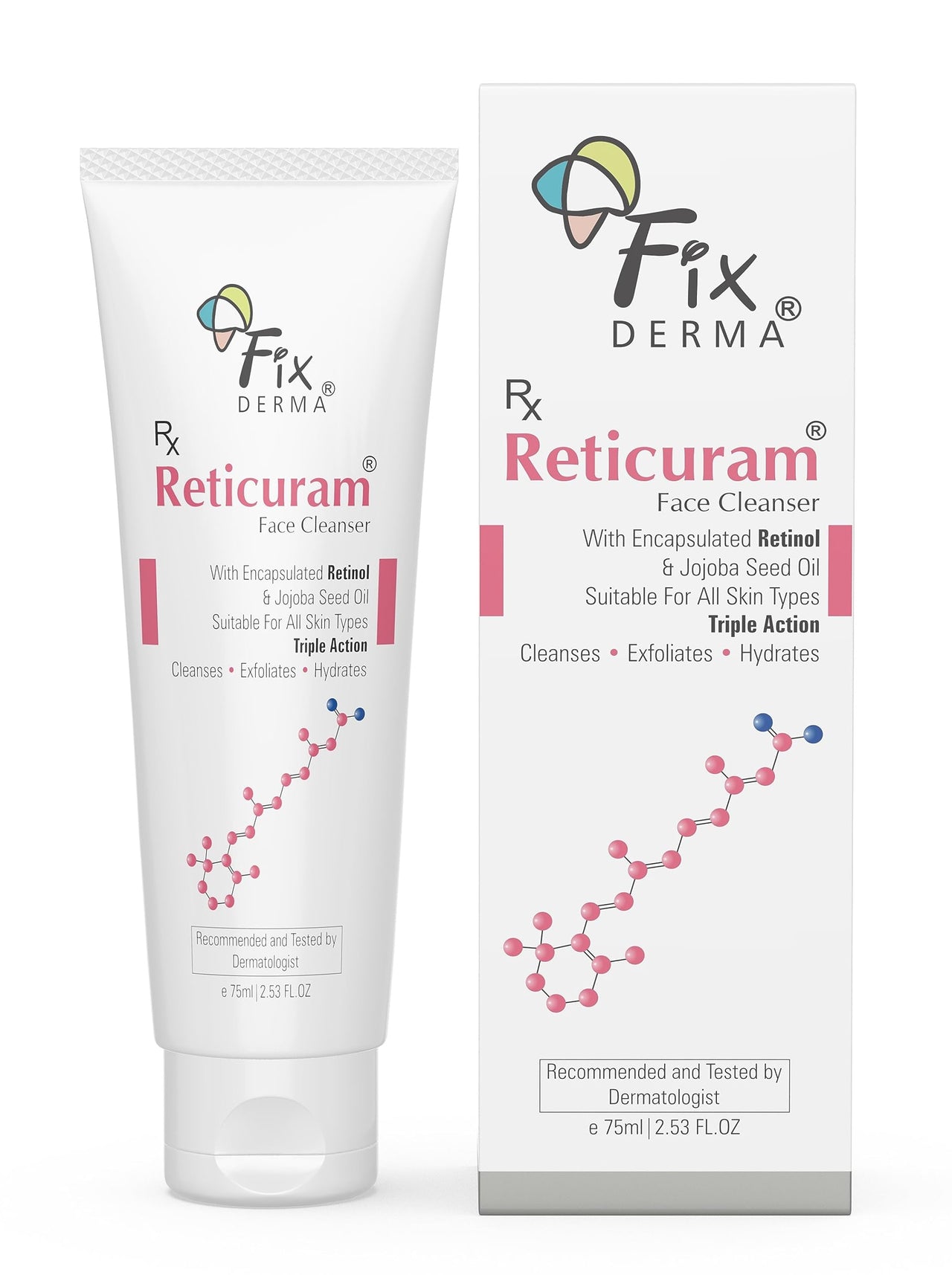 Fixderma 0.05% Retinol Reticuram Face Cleanser for All Skin Types, Anti Ageing, Retinol Face Cleanser, Regulates Sebum Production, Deep Pore Cleansing, Soap Free face wash with jojoba oil - 75ml